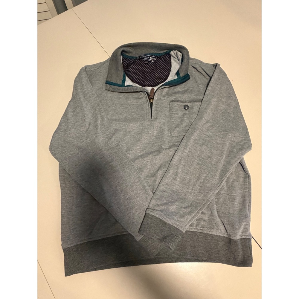 Pebble Beach Performance Mens Gray Quarter Zip Pullover Sweater Size M Pocket‎